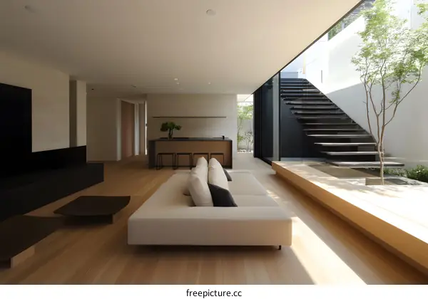 Modern Minimalist Living Room Interior Design With Large Window