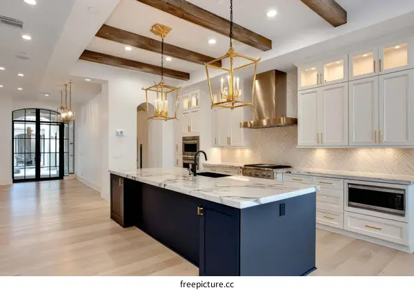 Modern Farmhouse Kitchen with Exposed Beams