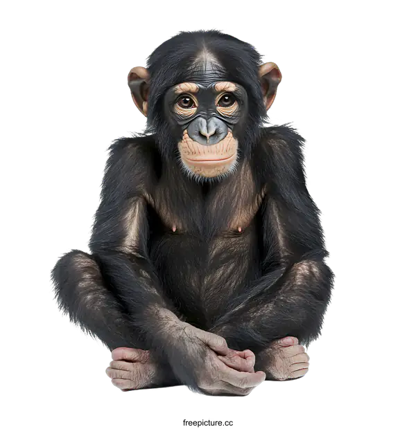 [Transparent Background PNG]Portrait of a Young Chimpanzee Sitting on a White Background