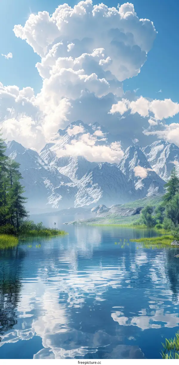 Majestic Mountain Lake Scenery Under a Cloudy Sky