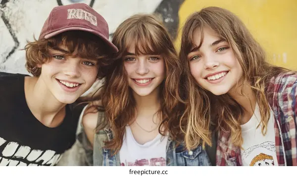 Three Teenagers Posing Outdoors