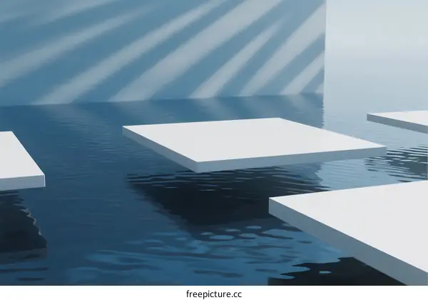 Floating White Platforms on Calm Blue Water Surface