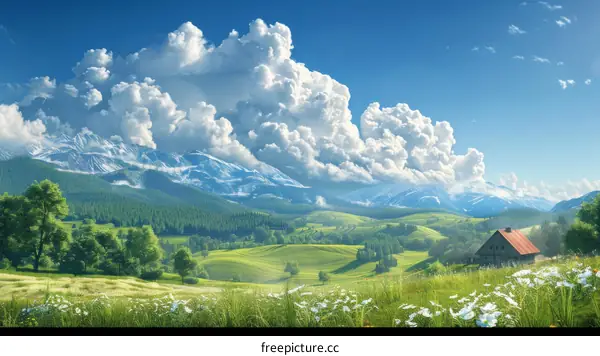 Beautiful Mountain Valley Landscape Illustration