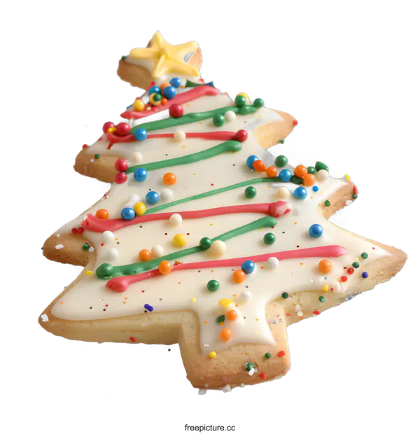 [Transparent Background PNG]Christmas Tree Shaped Sugar Cookie With Sprinkles and Icing