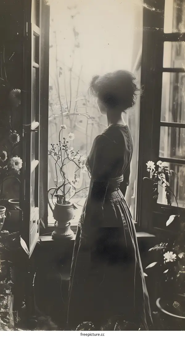 A woman looking out the window