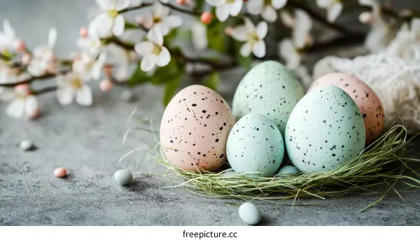 Easter Eggs in a Nest with Spring Blossoms