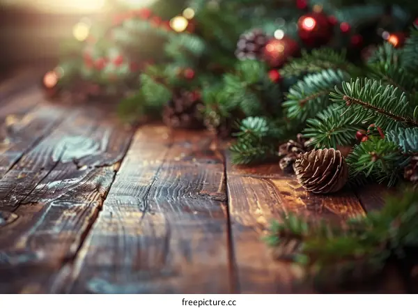Christmas background with fir branches and pine cones