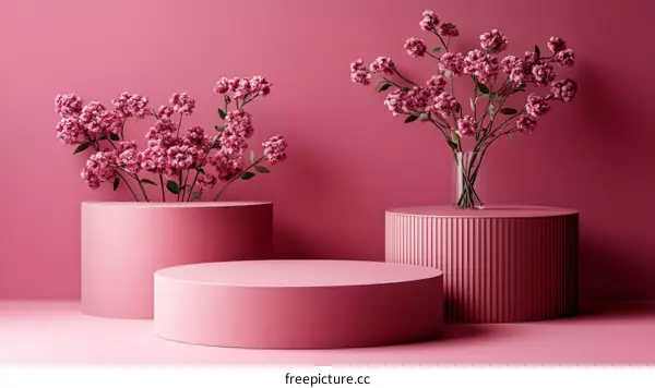 Pink Floral Display on Modern Pedestals