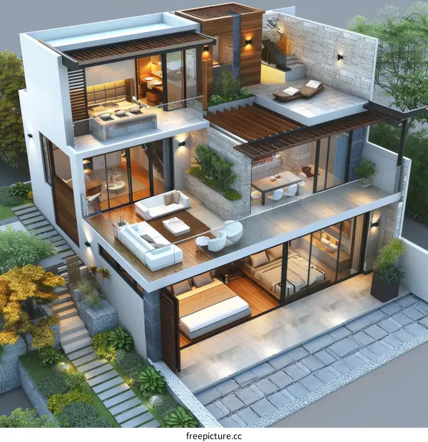Modern Multi-level House Design Illustration