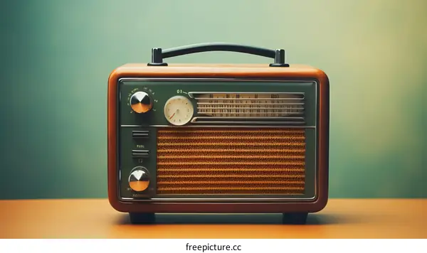 Retro styled image of a vintage green and brown radio