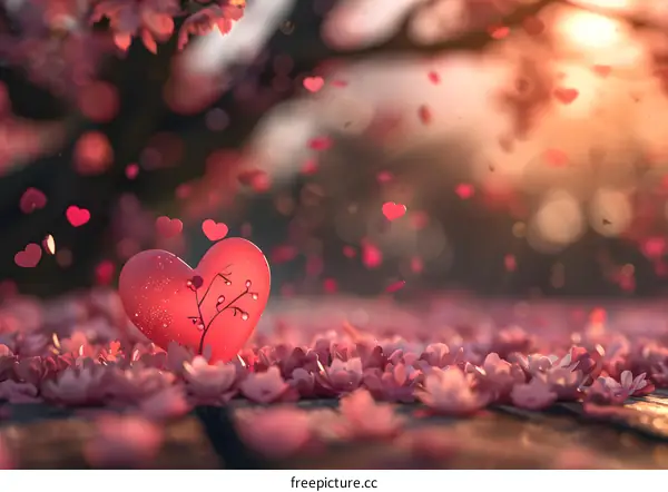Pink heart under the cherry tree