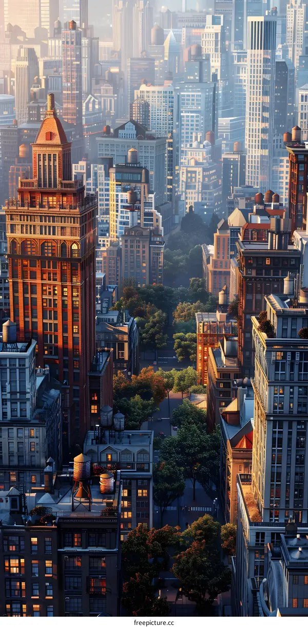 An aerial view of the skyscrapers in Midtown Manhattan, New York City