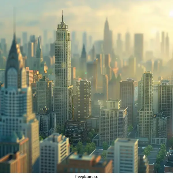 Miniature City Model with Architecture and Green Spaces