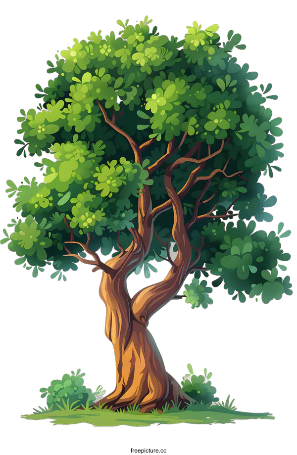 [Transparent Background PNG]Cartoon Green Tree with Brown Trunk