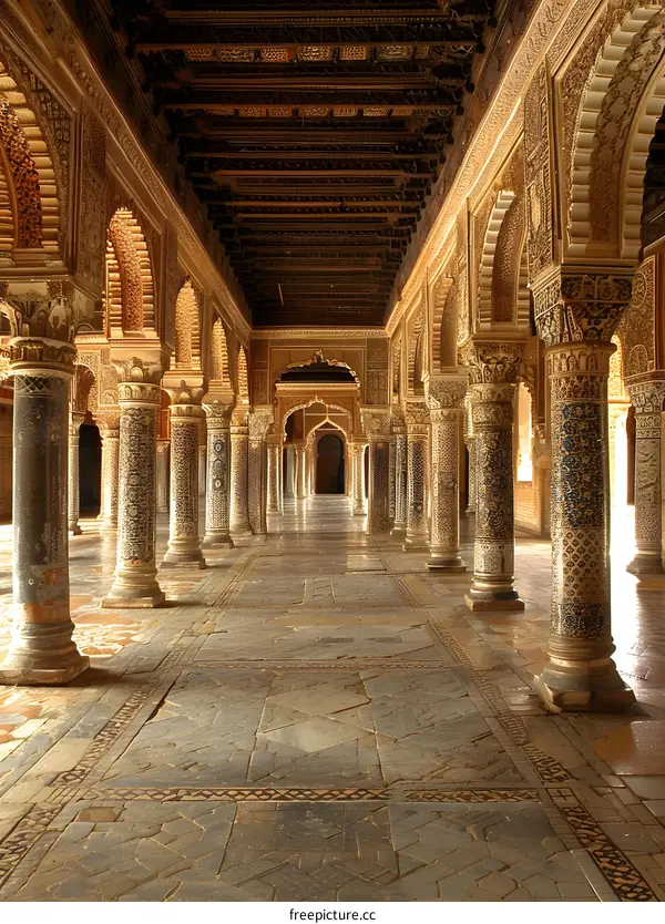 The Intricate Columns and Arches of a Moroccan Palace