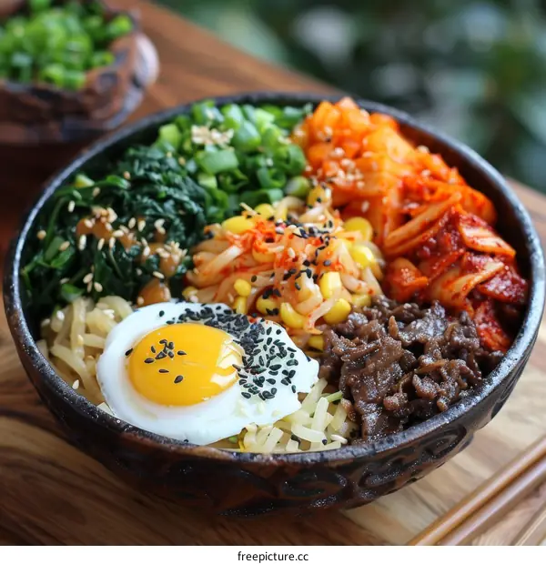 Mouthwatering Korean Bibimbap with Egg and Vegetables
