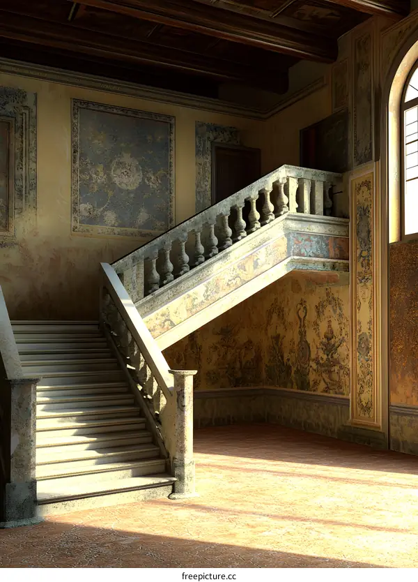 Stone Staircase in a Vintage Mansion