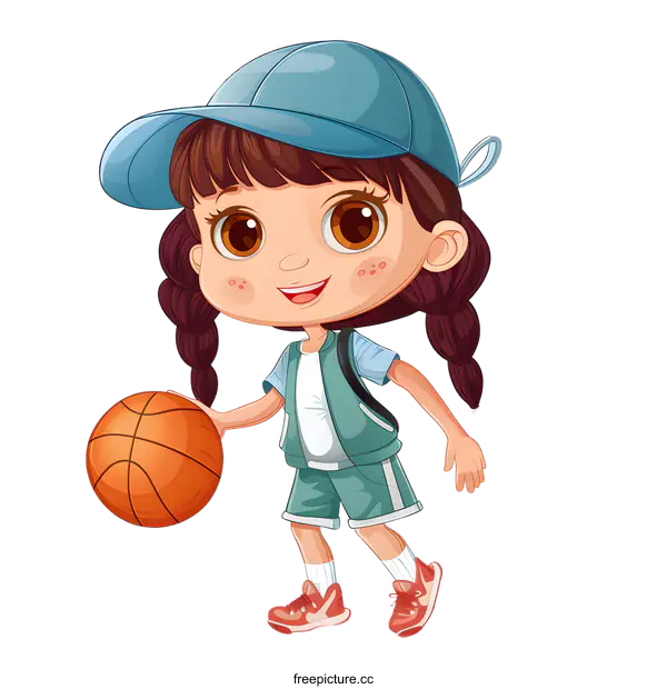 [Transparent Background PNG]Cute cartoon girl playing basketball