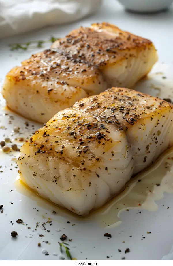Baked Cod Fillets Seasoned With Herbs and Spices