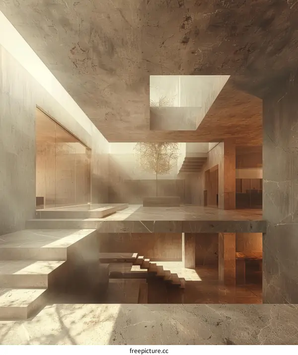 Marble and Glass Staircase and Courtyard