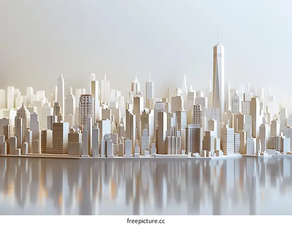 3D Rendering of a City with Skyscrapers Near a River