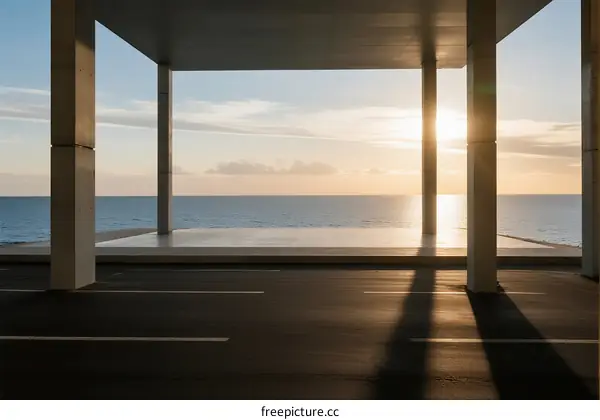 Sunset view from a modern structure by the sea