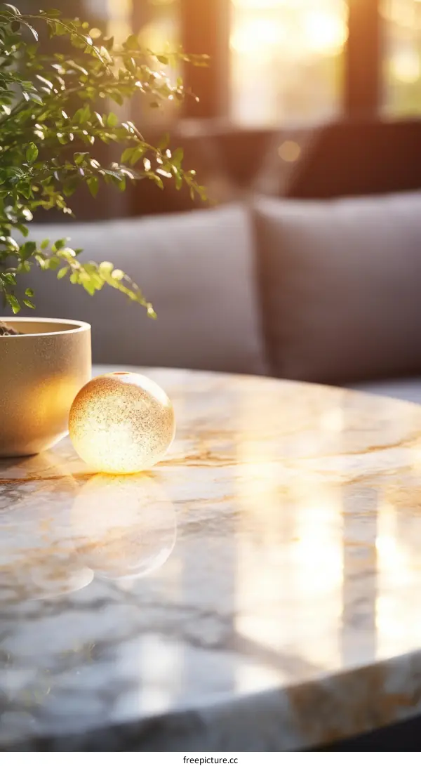 Close-up of illuminated ball on table near potted plant