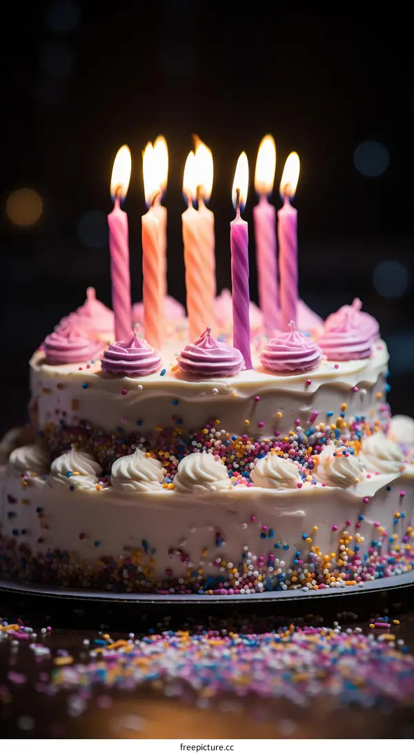 Mesmerizing Birthday Cake Aglow with Candles