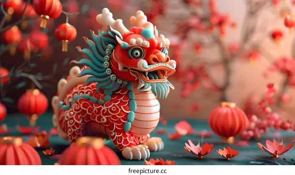 A Chinese dragon and lion dance performance to celebrate the Lantern Festival