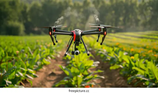 Unmanned Crop Protection UAV Flying Over a Field