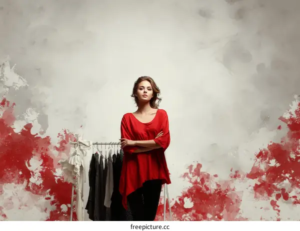 Stylish Woman in Red Outfit Fashion Photography