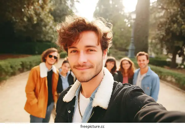 Group Selfie in a Park Setting