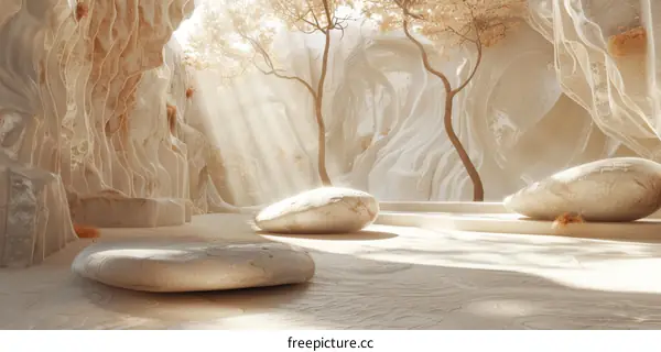 Peaceful Cave Landscape Illustration
