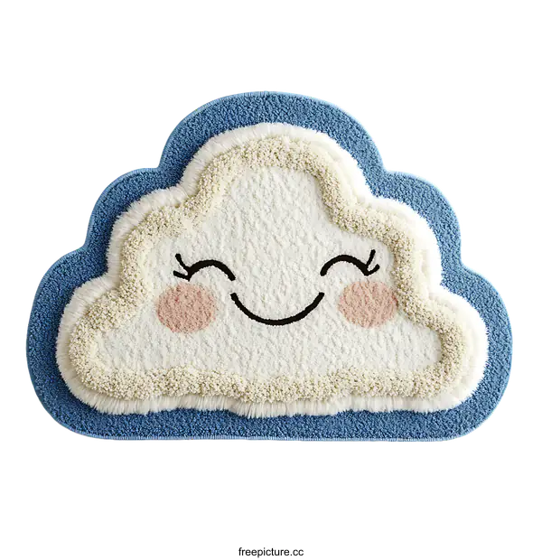 [Transparent Background PNG]Cute Cloud Shaped Rug with Smiling Face
