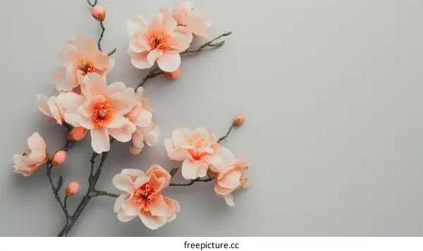 Light pink magnolia flowers on a gray background
