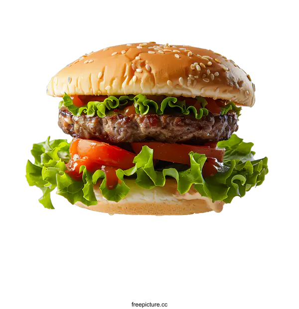 [Transparent Background PNG]Beef burger with tomato and lettuce
