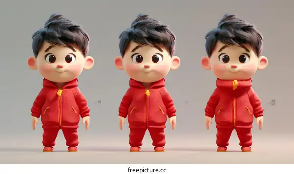 3d rendering of a cute cartoon boy in a red tracksuit