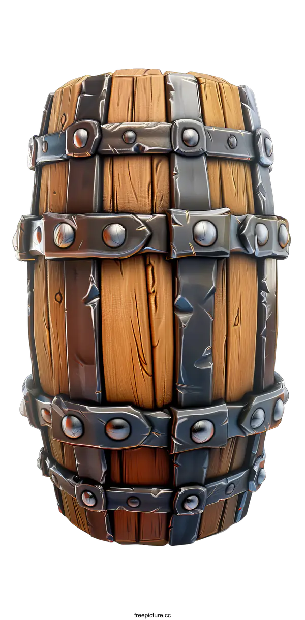 [Transparent Background PNG]Wooden Barrel with Metal Bands on transparent background
