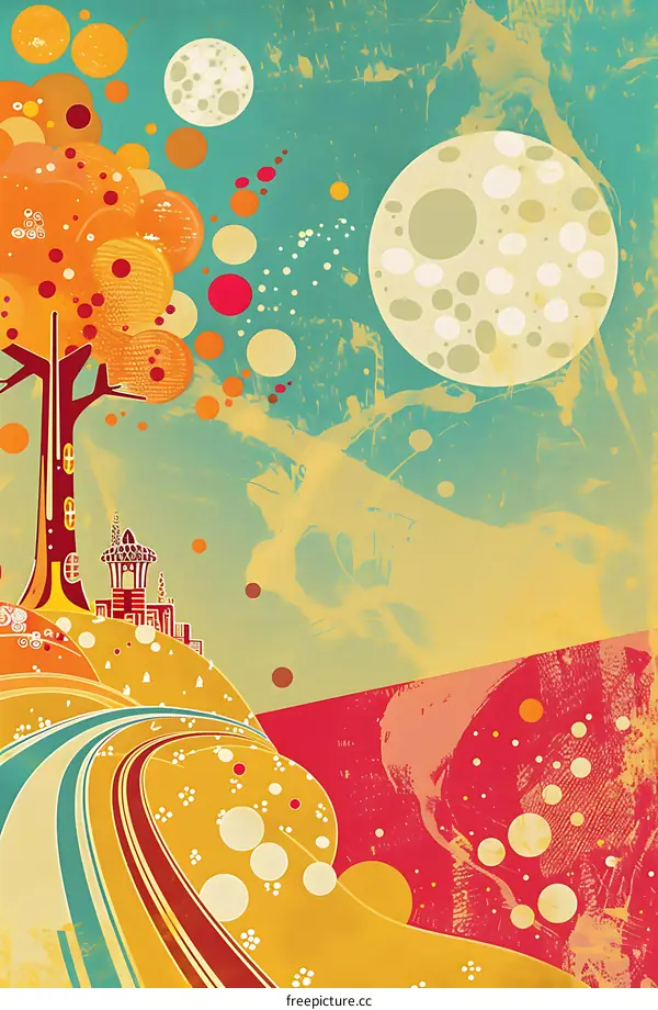 Abstract Landscape with Tree, Moon, and Road