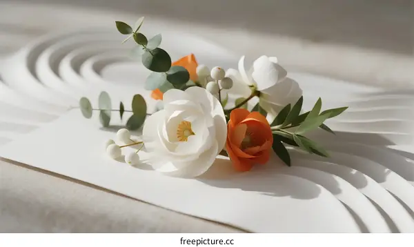 Elegant White and Orange Flowers Arranged on White Paper