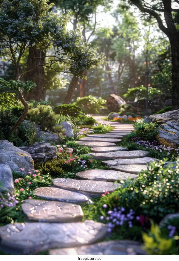 Enchanted Forest Pathway with Stone Steps