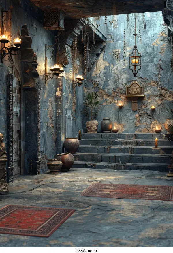 Ancient Indian Courtyard Illustration