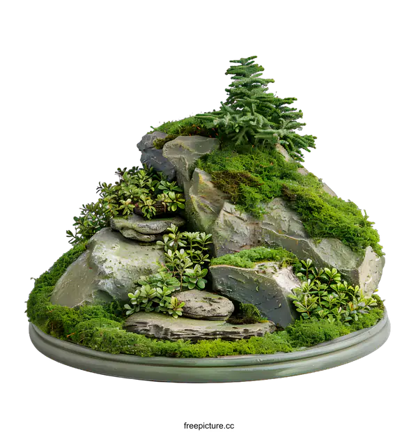 [Transparent Background PNG]Miniature Landscape with Moss, Rocks, and Trees