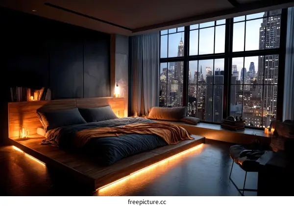 Modern Bedroom with City View Illustration