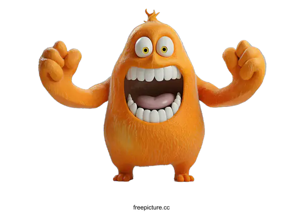 [Transparent Background PNG]Orange Furry Monster with Big Smile
