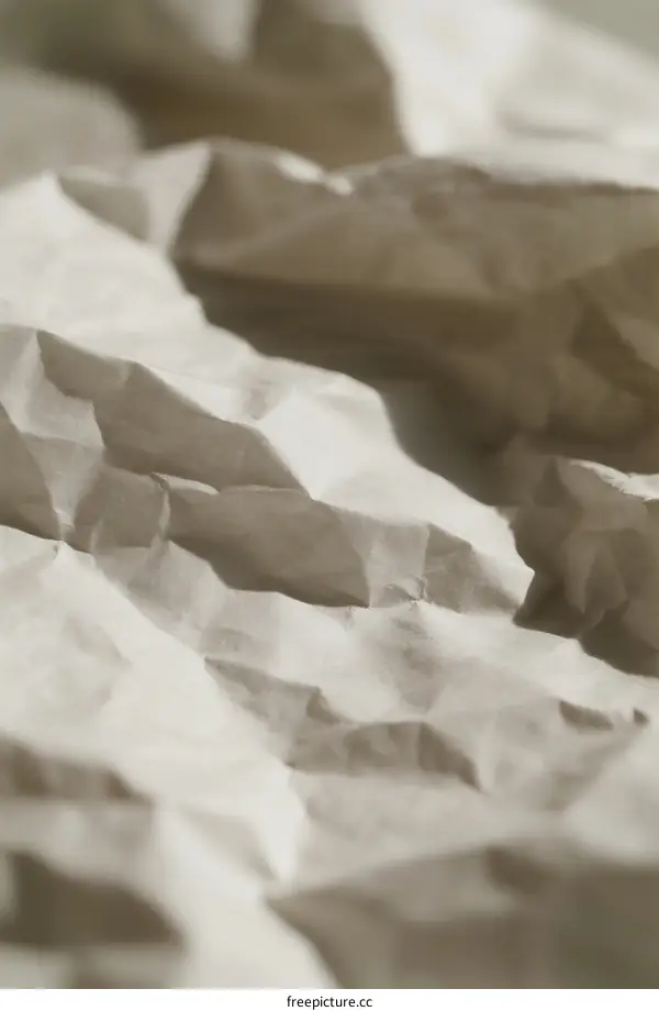 A Close-up View of Wrinkled White Paper Texture with Soft Light