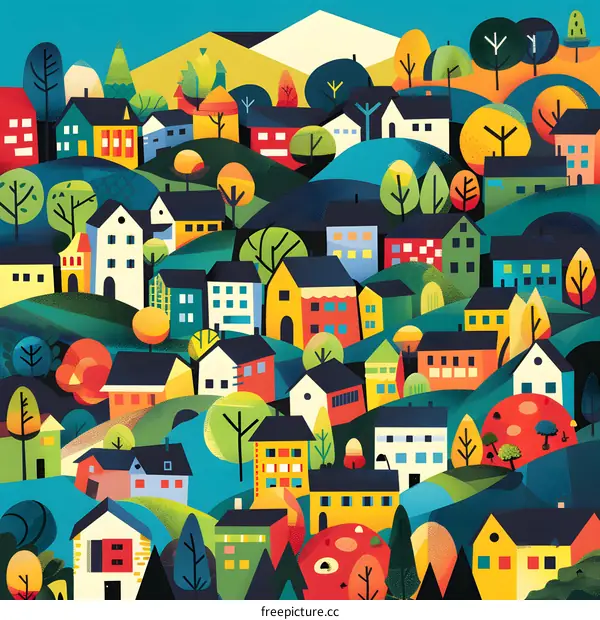 Colorful Geometric Village Illustration
