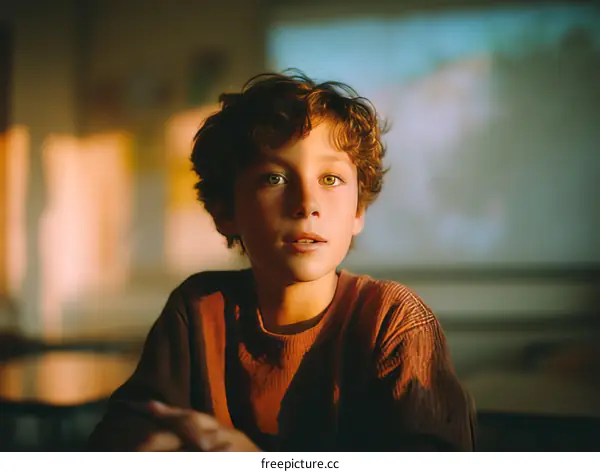 Thoughtful Boy in Classroom Setting