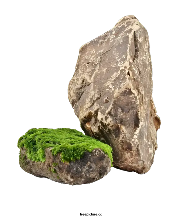 [Transparent Background PNG]Two Rocks and Moss Isolated on White Background