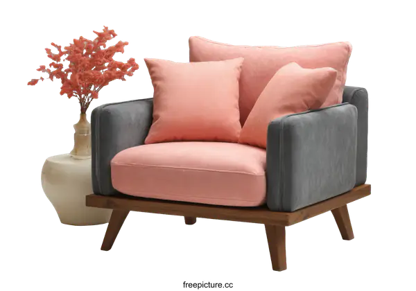 [Transparent Background PNG]Modern Pink and Grey Armchair Illustration